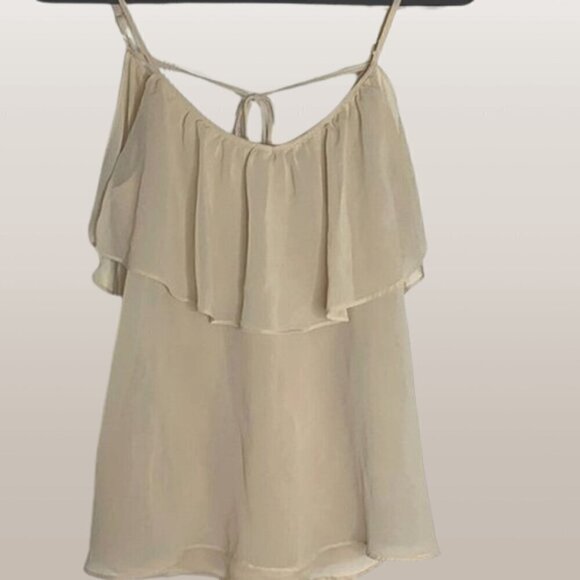 Forever 21 Light beige Chiffon Ruffle accented Airy Cami Top SIze M - Picture 3 of 7